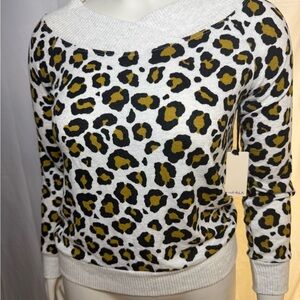 No Frills LA Ivory NWT Cheetah Animal Print Long Sleeve Top Francesca's Large